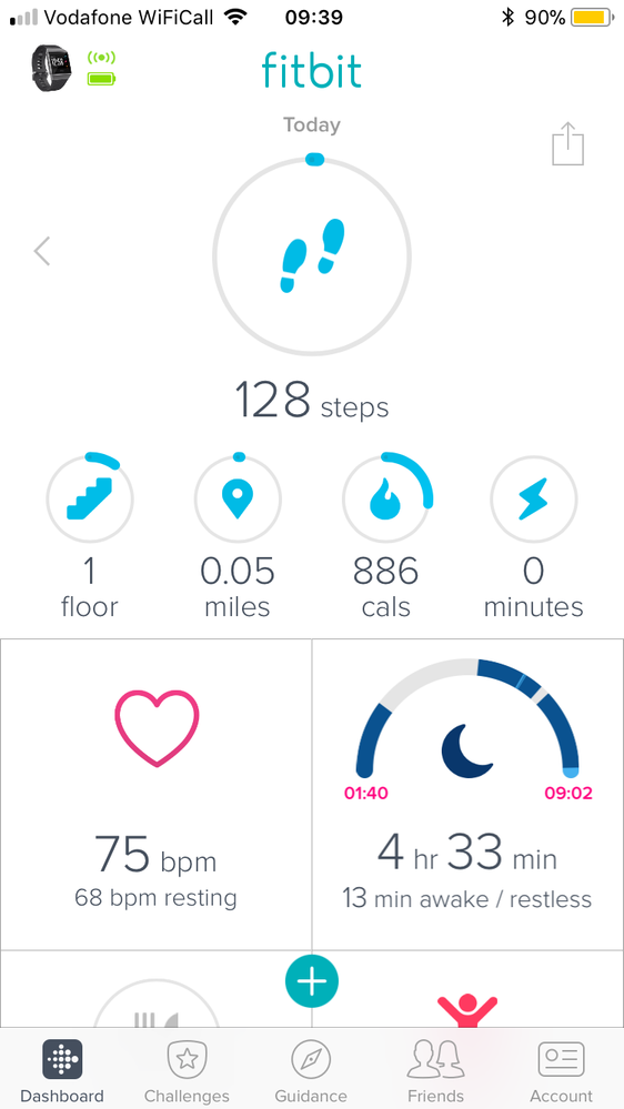 Fitbit App Calorie burning analytics screenshot